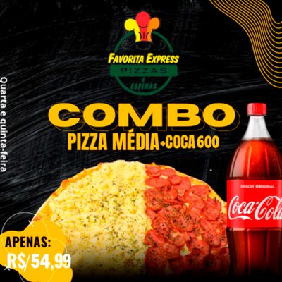 1 Pizza Média + Coca Cola 600Ml